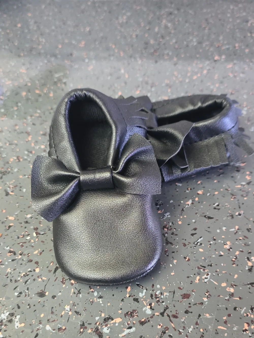 Girls Black Bow Soft-Soled Baby Shoes Moccasin